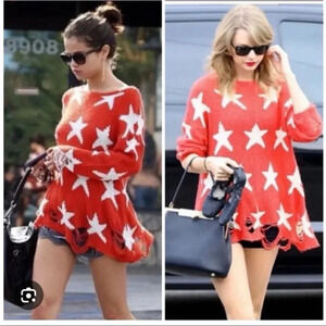 Wildfox Rust Seeing Stars Lennon Knit Sweater long sleeve oversize distressed XS